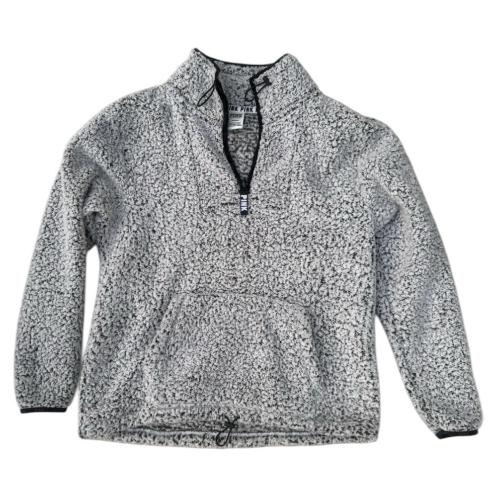 PINK Victoria's Secret Pullover Womens Medium Sherpa Fleece 1/4 Zip Cozy Soft